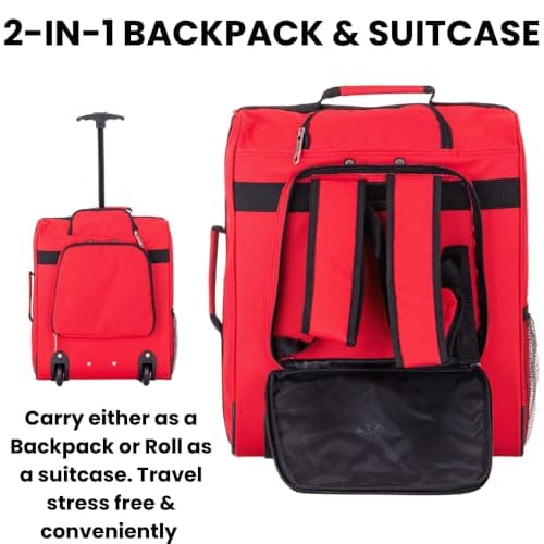 ATX Luggage 45x36x20 Backpack Carry-On Suitcase EasyJet Approved | 2-in-1 Underseat Lightweight Cabin Bag with Wheels | Red — view 6