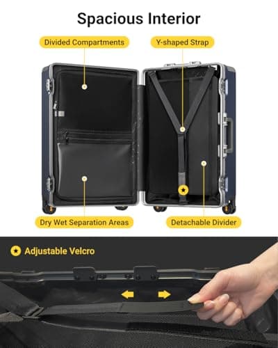 LEVEL8 Zipperless Suitcase Carry On Luggage with Aluminum Frame, 24 Inch Suitcase with Wheels, Polycarbonate Hard Shell Luggage with TSA, Blue — view 6