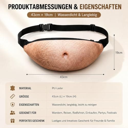 Beer Gut Fanny Pack, Funny Hairy Belly Bag Dad Costume Accessory (A) — view 2