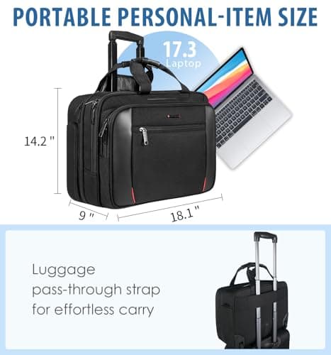 EMPSIGN 17.3 Inch Rolling Laptop Bag with Wheels Trolley Bag for Men Women — view 2