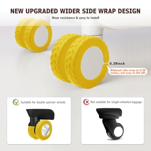 Luggage Wheel Covers, Anti Dust & Scratch, For 2-2.4" wheels - Yellow — view 2