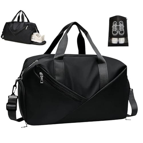 Gym Duffle Bag 30L, Lightweight Travel Gym Bag with Shoe Compartment | Adjustable Strap | Wet-Dry Pocket, Waterproof Sports Holdall for Men Women, Ideal for Overnight Weekender Travel Swimming, Black