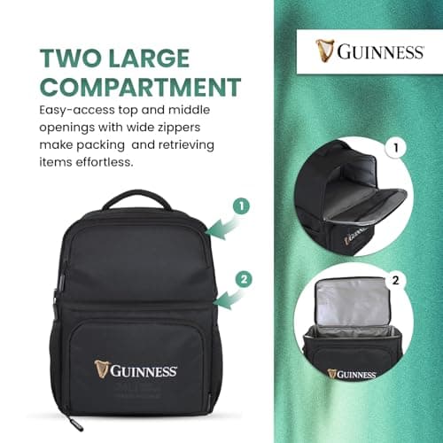 Guinness Cooler Backpack 24L – Insulated bag with padded straps, side pockets & leakproof lining. Perfect for travel, camping, BBQs, picnics & beach trips. Official Guinness cool bag for outdoors — view 3