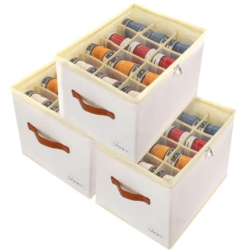3 Pack Flexible Dividers Shoe Storage Boxes Fabric Organiser for Wardrobe