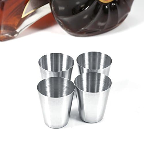 Yinhing Drinking Glass Glasses Drinking Gla Portable Stainless Steel Tea Coffee Cup Set 30ml Beer Mug Travel Mugs with Leather Bag for Camping Picnic and Outdoor Activities (4 Pack)