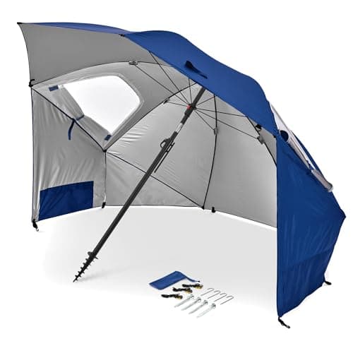 Sport-Brella Premiere Portable Sun Umbrella, Multi-purpose Garden Umbrella, Easy Folding Setup, 243 cm, 1 Piece, Perfect for Outdoor Activities, Beach, and Garden Use, UV Protection-Blue