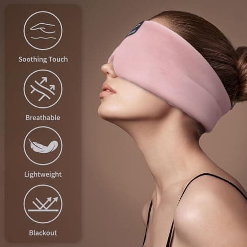 Joythink Sleep Headphones Bluetooth Sleep Mask Silk Headband Earphones Bluetooth Eye Mask for Sleeping On Side Blackout Soft Sleep Earphones Music Eye Cover Kids Children — view 4