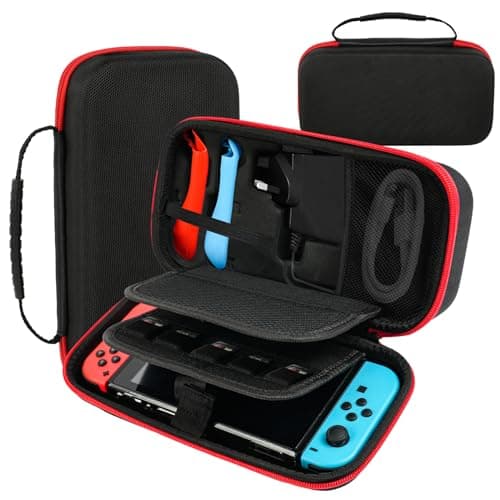 Aolso Switch Carrying Case Compatible with Nintendo Switch/Switch OLED, Portable Hard Shell Pouch Carrying Travel Game Bag with 20 Game Cartridge, Travel Carry Case Fit Joy-Con and AC Adapter (Red)