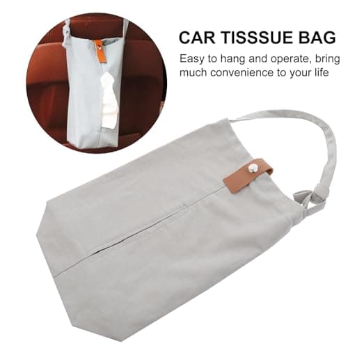 Luxshiny Car Tissue Bag Hanging Canvas Tissue Holder Easy Access and Wall Hanging for Bathroom and Living Room Use Car Seat Travel Organizer — view 2