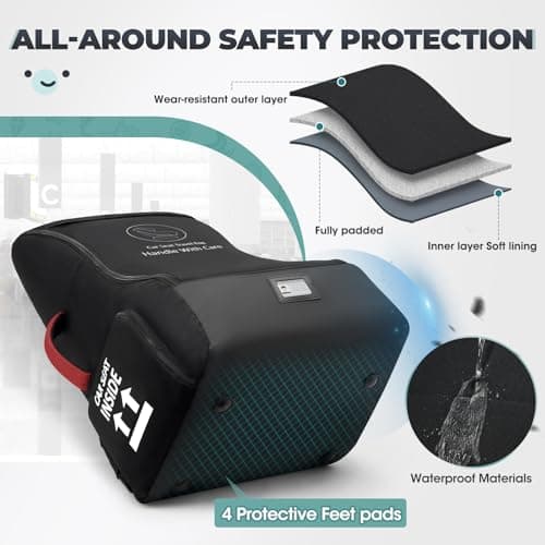 RAINSMORE Car Seat Travel Bag Backpack Padded Car Seat Bag for Airplane Water Resistant Baby Carseat Cover Bag for Airport Infant Seats Carrier Fits CarSeats Booster Seats Black — view 4