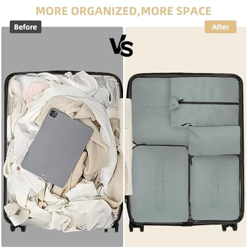 5 Set Compression Packing Cubes for Suitcases, Travel Organiser for Carry on Hand Luggage Newest Double Sided Expandable Packing Bags with Shoes Bag (Grey) — view 6