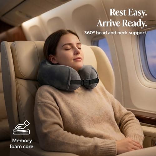 LUGG Memory Foam Travel Pillow – 360° Ergonomic Neck & Head Support, Slow Rebound Cushioning, Breathable Cover, Lightweight U-Shape Pillow for Flights, Trains & Cars, Includes Storage Bag - Gunmetal — view 2