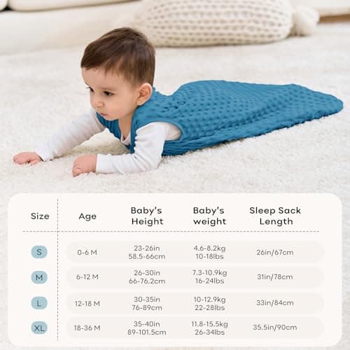 Unnivoll Baby Sleeping Bag 1.5 Tog with Plush Dots Sleep Bag 2 Pack Baby Sleep Sack Wearable Blanket for Newborn Infant 0-6 Months Sky Blue — view 6