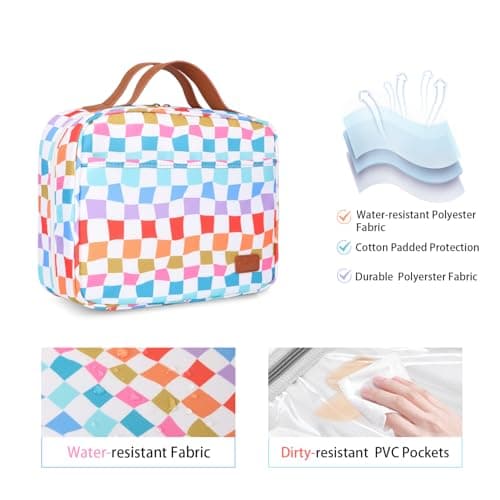 Travel Toiletry Bag for Women, Hanging Toiletry Bag with Hook Pastel Checkered Makeup Bag for Travel Size Toiletries, Cosmetics, Must Haves for Traveling Women — view 4