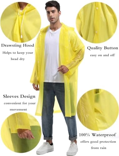YANKUIRUI 2 Pack Rain Ponchos, Reusable Rain Coat EVA Portable Emergency with Hood for Camping, Disney, Hiking, Travel — view 3