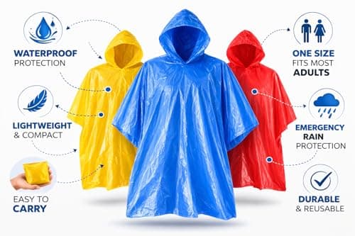 Lizzy® EVA Reusable Unisex Hooded Lightweight Raincoat for Festivals, Camping, Farming, Fishing (Blue & Red) — view 4