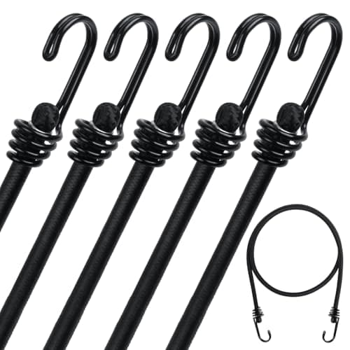 5-Pack Heavy Duty Bungee Cords with Hooks Weather Resistant Bungee Rope with Metal Double-J Hooks 8mm Thick Black Elastic Straps for Securing Luggage, Tarps, Tents and Outdoor Gear - 29.5” Long — view 2