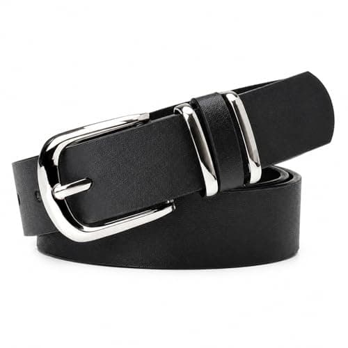 JILLICK PU Leather Belt for Women with Silver Buckle - Adjustable Waist Strap in Black & Brown for Jeans, Dresses Trousers Daily Wear & Formal Attire Soft Comfortable & Accessory Gift (Black)