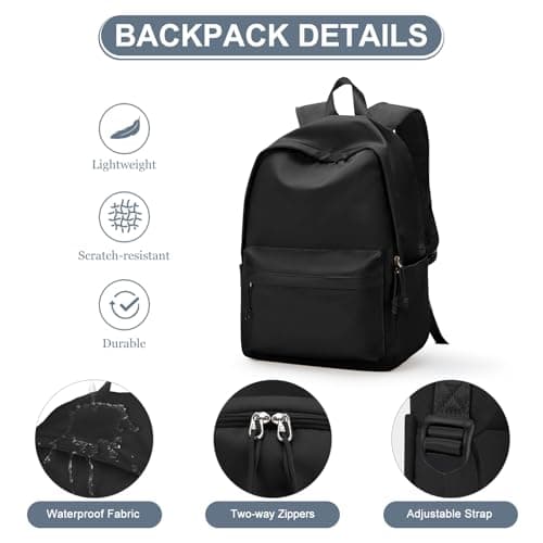 WEPLAN School Backpack Womens Secondary School Bag for Girls Boys Teenage College Rucksack Bag for Women Lightweight Casual Daypacks Bookbag Waterproof 14 inch Laptop Backpack Work Travel,A1-Black — view 2