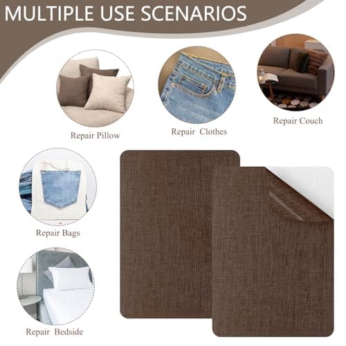 2 Pcs Fabric Repair Patch, Self-Adhesive Canvas Repair Patch 11x8 inch Waterproof Fabric Patches Linen Canvas Repair Kit for Sofas, Tents, Furniture, Awnings, Car Seats (Dark Brown) — view 3
