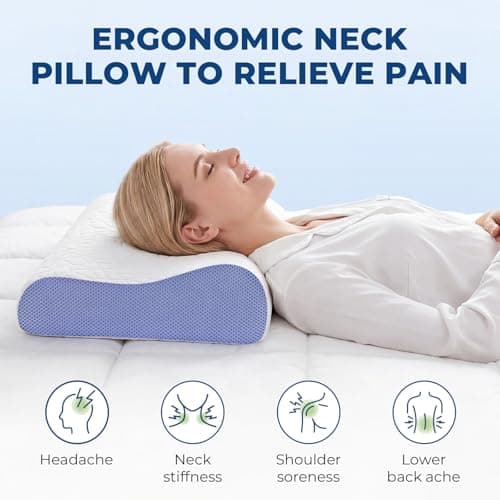 PKBD Memory Foam Pillow, Dual Height Ergonomic Pillow, White-Purple — view 4