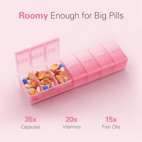 Barhon Pill Organizer Large, Weekly Medicine Pill Organizers, 7 Day Pills Box Case Travel for Big Vitamin Supplements Fish Oil, Sakura Pink — view 2