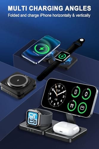 Wireless Charger Station for Apple Devices,Magnetic 3-in-1 Foldable,Travel,Charger Stand for iPhone 17 16 15 14 13 12 series,Airpods&Apple watch,with 20w Adapter. — view 2