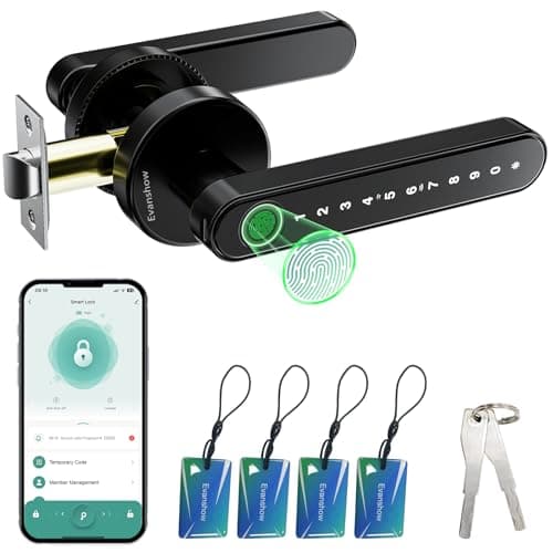 EVANSHOW 5-in-1 Keyless Entry (APP/Fingerprint/Code/IC Card/Key) Smart Door Knob Fingerprint Lock Biometric Door Lock for Home/Bedroom/Office