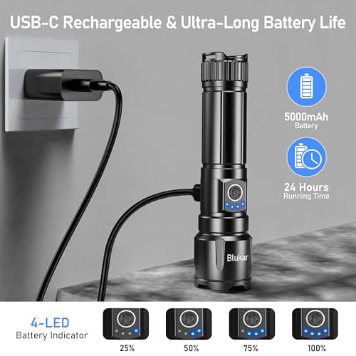 Blukar LED Torch Rechargeable, Ultra High Lumens Super Bright Torches — view 6