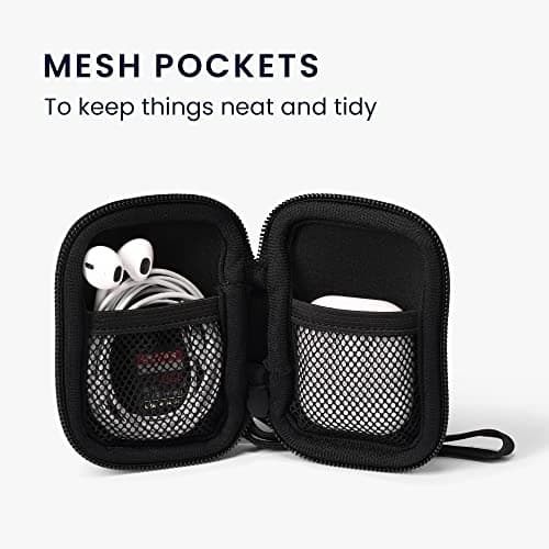 kwmobile Neopren Earphone Case for Earbuds - Small Hearing Aid case with inner mesh pouch - Zipper Storage Bag Pouch for Headphones Earbuds - Black — view 3