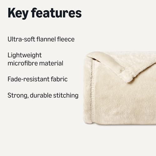 Amazon Basics Soft Fluffy Fleece Throw Blanket, Cosy Not Heated Sofa Throw, 127 x 152 cm, Beige | Soft, fluffy, warm, cuddly blanket, for couch and sofa — view 2