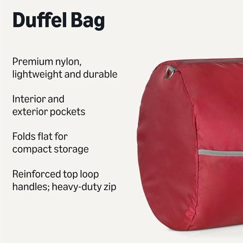 Amazon Essentials 32.4” (82.3cm) Extra Large Foldable Nylon Duffel Bag for Travel/Storage with Zipped Pockets, 9,254 Cubic Inch (150L), 22.68kg Capacity, Red (Previously Amazon Basics) — view 2