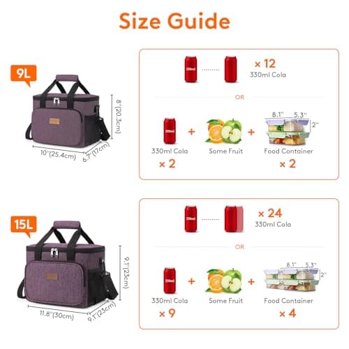 Lifewit Lunch Bag 9L 12 Can Insulated Lunch Box Soft Cooler Cooling Tote for Adult Men Women, Purple — view 5