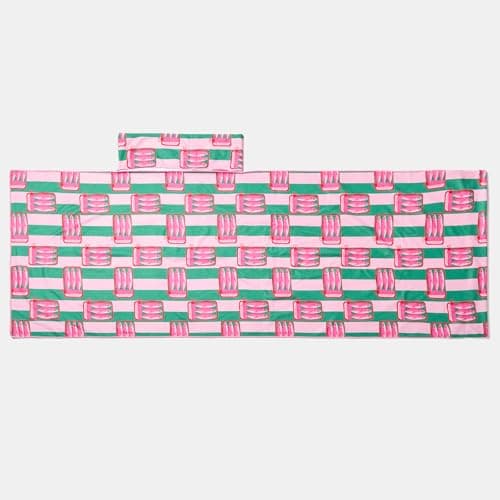 OHS Beach Towels for Adults Sun Lounger, Soft Quick-Dry Absorbent Sardine Stripe Sunbed Towels with Pockets Large Microfibre Beach Towel Summer Holiday Essentials, 75 x 215cm - Pink/Green — view 5