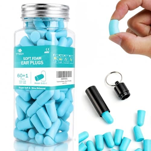 TTech Foam Earplugs for Sleeping 38dB Noise Cancelling, Ultra Soft Comfortable Ear Plugs for Study, Travel & Loud Noise, Reusable Hearing Protection with Case, 60 Pairs Blue, 120 Count — view 2