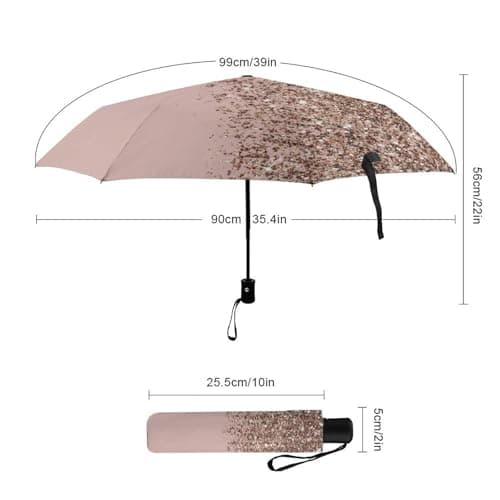 ZXLRYZKJ Folding Umbrella, Blush Pink Rose Gold Glitter Umbrella, Travel Umbrella for Windproof, Rainproof — view 2