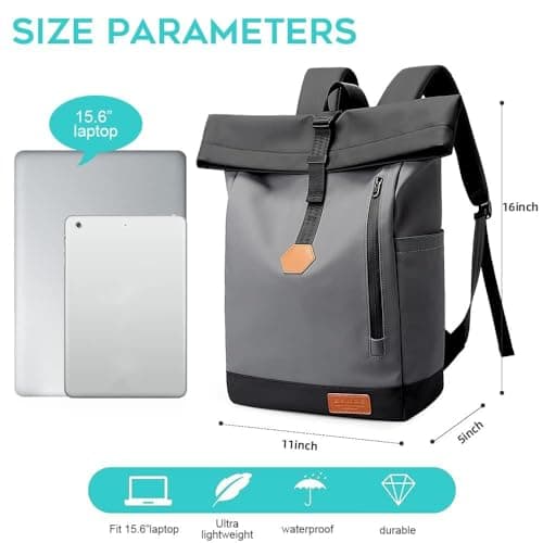 BANGE carry on Backpack roll top Laptop Backpack Waterproof for Men and Women travel Backpack Cabin Size for Airplanes(gray) — view 5