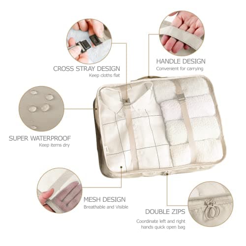LANSKLBD 6/8 Set Packing Cubes for Suitcases Travel Luggage Packing Organizers,Travel Accessories Essentials Luggage Organizer with Shoe/Tioletry/Laundry Bag (Beige, 8 set) — view 2