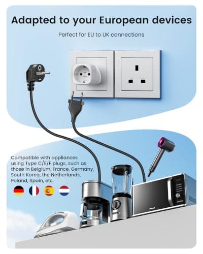 LENCENT 2 Pack EU to UK Plug Adapter, Europe Schuko 2 Pin to 3 Pin, 16A — view 3