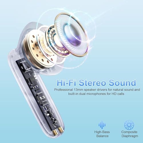 Wireless Earbuds, Bluetooth 5.4 Headphones in Ear with HiFi Stereo Deep Bass, 4 ENC Noise Cancelling Mic Wireless Earphones 40H Playtime, Bluetooth Earbuds Dual LED Display, IP7 Waterproof, Grey — view 4