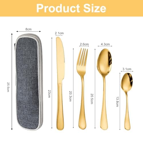 4Pcs Gold Cutlery Set with Travel Pouch, Knife and Fork Spoo Sets — view 2