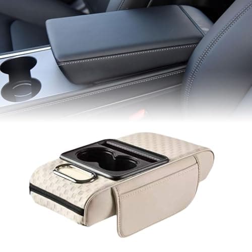 Hzoibyze Multifunctional Car Armrest Console Organizer Storage Box with Phone Holder Suitable for Car Travel, White — view 4