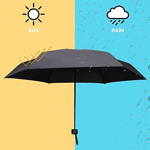 Vicloon Mini Travel Umbrella, Small Compact Umbrella with UPF50+ Protection, 210T Black Rubber Cloth & 6 Aluminum Alloy Ribs Folding Umbrellas, Lightweight Tiny Pocket Umbrellas (Black) — view 2