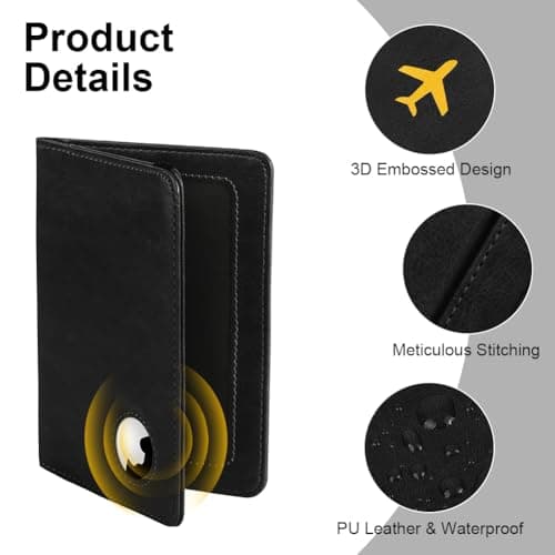 AOOSU Airtag Wallet Passport Holder Cover, PU Leather Passport Cover with RFID Blocking Travel Wallet, Portable Universal Travel Wallets Case Organiser for Money, Boarding Passes, Credit Cards Black — view 4