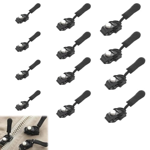 12 PCS Zipper Repair Kit for Luggage, Backpacks, Jackets,Replacement Zipper Pulls, Removable Zip Puller, 3 Sizes Instant Zip Fixer - Easy Grip for Elderly & Arthritis