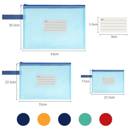 OFFCUP Plastic Wallets, 15PCS A3 A4 A5 Zipper Bags with Label Pocket — view 2