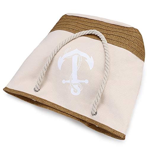 flintronic Women Beach Bag | Canvas Travel Tote Bag | Large Shoulder Bag with Rope Handle for Beach, Holiday, Shopping, Traveling (45cm*32cm*14cm) Anchor Pattern Design (Pink) — view 5
