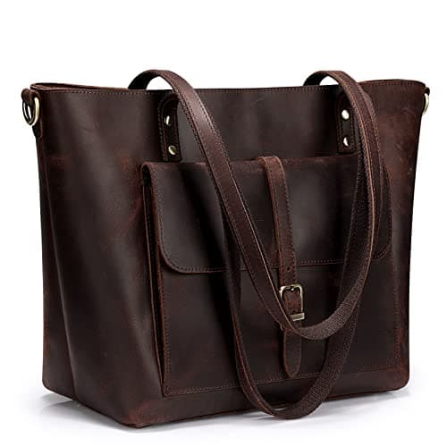 S-ZONE Women Vintage Genuine Leather Tote Bag Large Shoulder Handbag Work