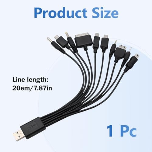 10 in 1 Universal Charger Multi Charger Cable with Multiple Heads Portable USB Multiple Devices Charging Cable for Old Samsung Phones, Cameras, Tablets, Travel & Car Use — view 2