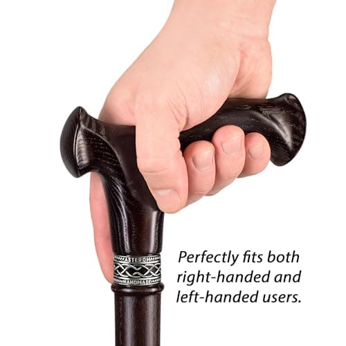 Asterom Walking Cane for Men & Women - Ergonomic, Handmade - Cool Walking Stick for Seniors, Stylish Wooden Canes (Walnut, 37 Inches) — view 4